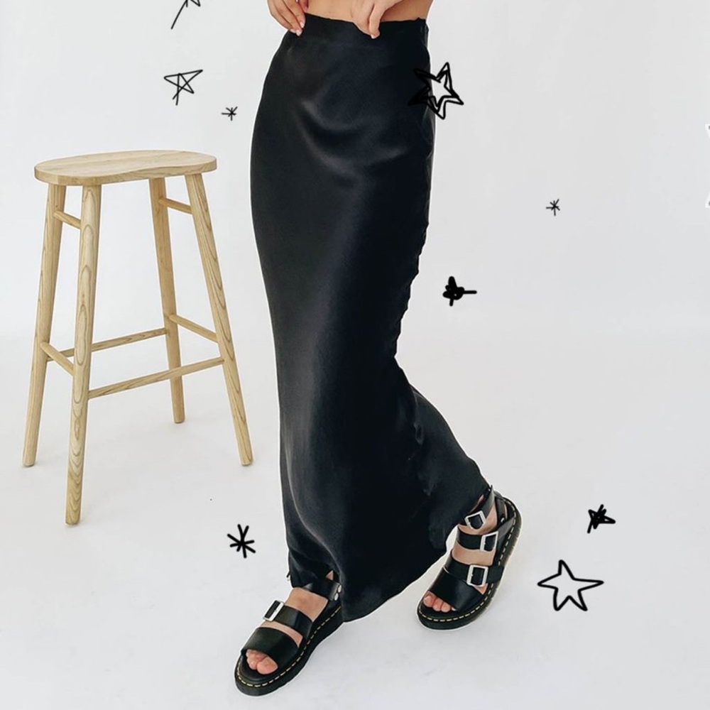 VRGGRL Black Satin Maxi Skirt